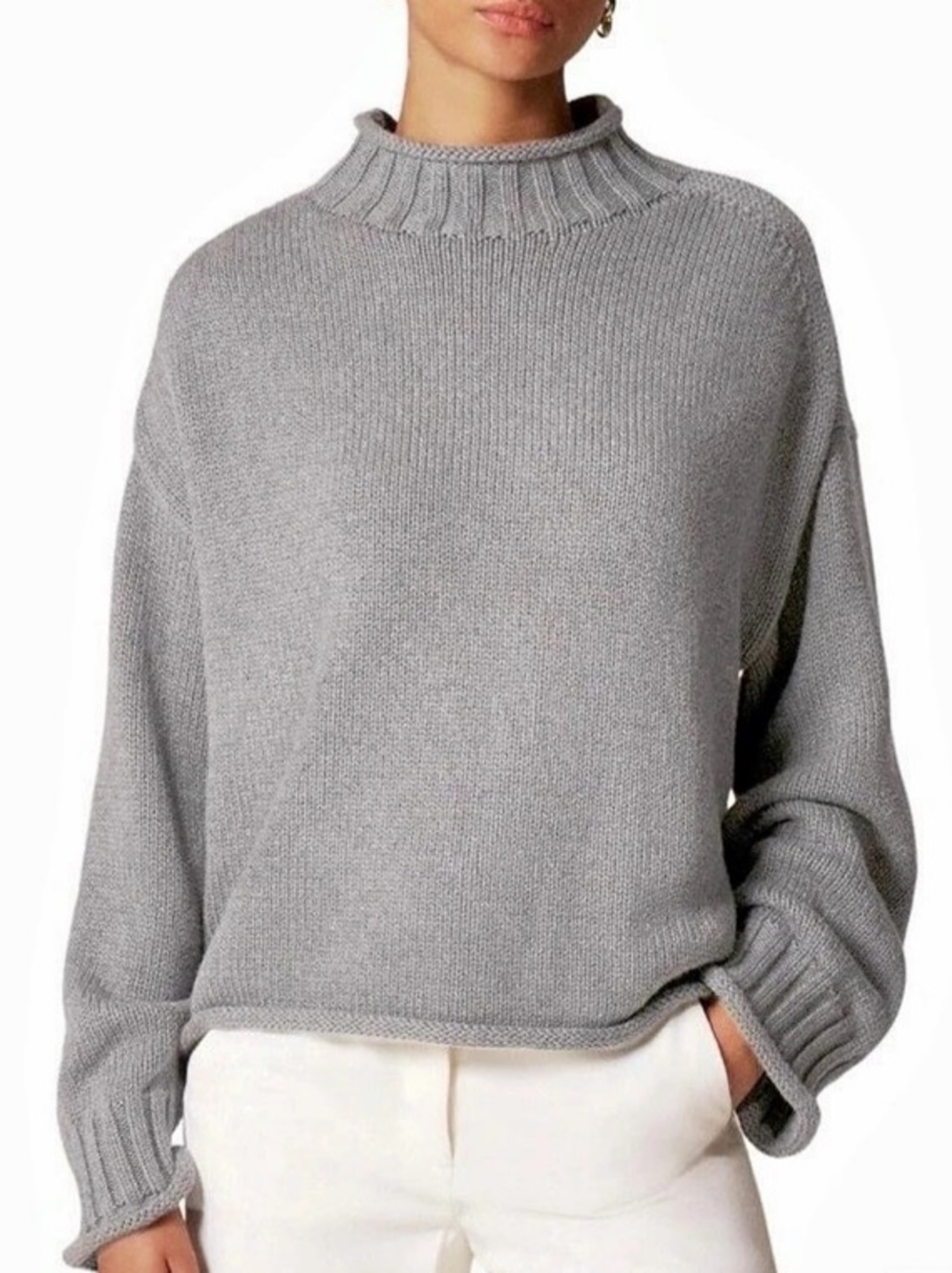 J Crew Oversized 2025 Rollneck Sweater in Gray XS NWOT